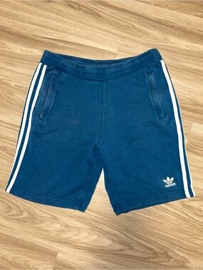 adidas Navy Athletic Shorts with White Side Stripes